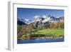 Autumn Colours Beside Loughrigg Tarn with Views to the Snow Dusted Mountains of the Langdale Pikes-Adam Burton-Framed Photographic Print