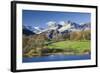 Autumn Colours Beside Loughrigg Tarn with Views to the Snow Dusted Mountains of the Langdale Pikes-Adam Burton-Framed Photographic Print