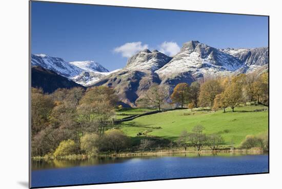 Autumn Colours Beside Loughrigg Tarn with Views to the Snow Dusted Mountains of the Langdale Pikes-Adam Burton-Mounted Photographic Print