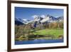 Autumn Colours Beside Loughrigg Tarn with Views to the Snow Dusted Mountains of the Langdale Pikes-Adam Burton-Framed Photographic Print