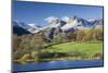 Autumn Colours Beside Loughrigg Tarn with Views to the Snow Dusted Mountains of the Langdale Pikes-Adam Burton-Mounted Photographic Print