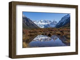 Autumn colours in Los Glaciares National Park, with reflections of Cerro Torro, Argentina-Ed Rhodes-Framed Photographic Print