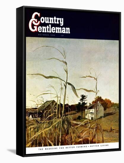 "Autumn Cornfield," Country Gentleman Cover, October 1, 1950-Andrew Wyeth-Framed Stretched Canvas