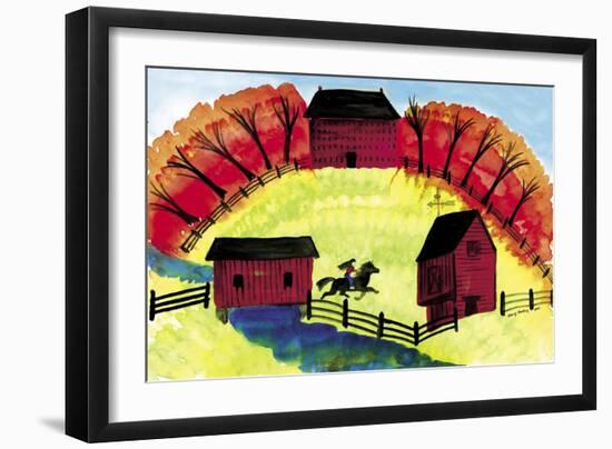 Autumn Country Red Barn Horse Ride-Cheryl Bartley-Framed Premium Giclee Print