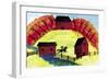 Autumn Country Red Barn Horse Ride-Cheryl Bartley-Framed Premium Giclee Print