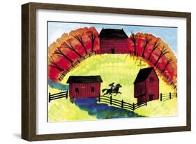 Autumn Country Red Barn Horse Ride-Cheryl Bartley-Framed Giclee Print