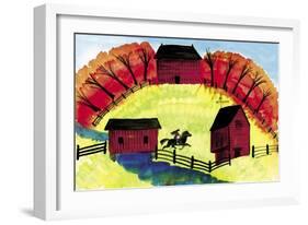 Autumn Country Red Barn Horse Ride-Cheryl Bartley-Framed Giclee Print