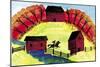 Autumn Country Red Barn Horse Ride-Cheryl Bartley-Mounted Giclee Print