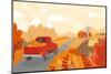 Autumn Countryside Landscape with a Red Car with Pumpkins on the Road-Darya Yahmina-Mounted Photographic Print