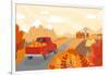 Autumn Countryside Landscape with a Red Car with Pumpkins on the Road-Darya Yahmina-Framed Photographic Print