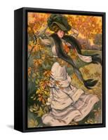 Autumn Cover of French Periodical Les Modes Showing Fashionable Woman Alone in Park-Felix Fournery-Framed Stretched Canvas