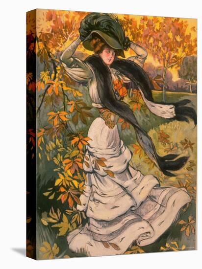 Autumn Cover of French Periodical Les Modes Showing Fashionable Woman Alone in Park-Felix Fournery-Stretched Canvas