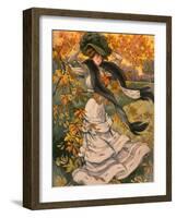 Autumn Cover of French Periodical Les Modes Showing Fashionable Woman Alone in Park-Felix Fournery-Framed Photographic Print