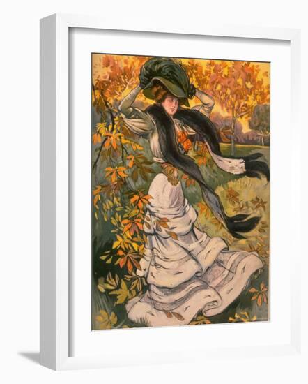 Autumn Cover of French Periodical Les Modes Showing Fashionable Woman Alone in Park-Felix Fournery-Framed Photographic Print