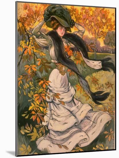 Autumn Cover of French Periodical Les Modes Showing Fashionable Woman Alone in Park-Felix Fournery-Mounted Photographic Print