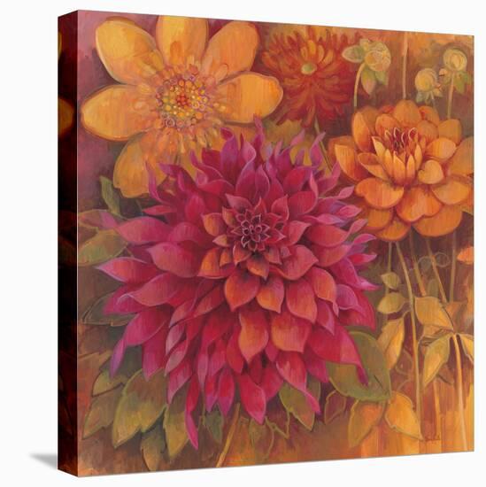 Autumn Dahlias 1-Vera Hills-Stretched Canvas