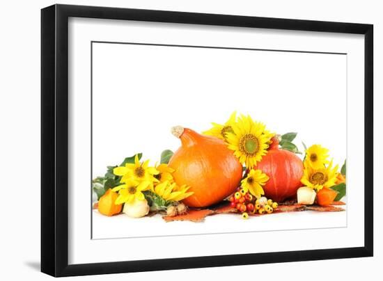 Autumn Decoration with Sunflowers and Hokkaido Pumpkins-IngridHS-Framed Photographic Print