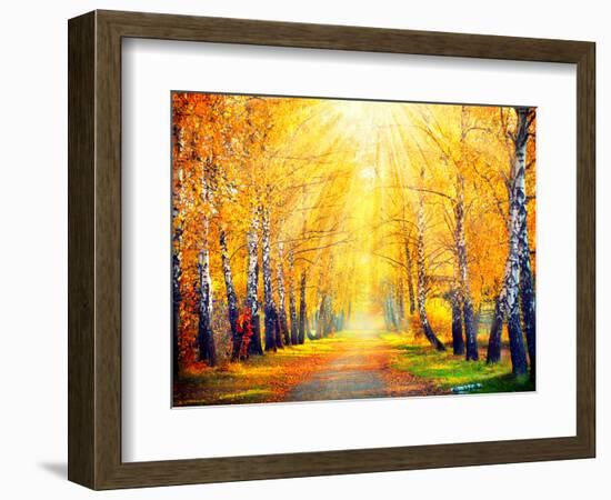 Autumn. Fall. Autumnal Park. Autumn Trees and Leaves in Sun Rays. Beautiful Autumn Scene-Subbotina Anna-Framed Photographic Print