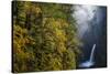 Autumn Fall Color and Sun-Streaked Mist at Metlako Falls on Eagle Creek in the Columbia Gorge-Gary Luhm-Stretched Canvas