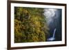 Autumn Fall Color and Sun-Streaked Mist at Metlako Falls on Eagle Creek in the Columbia Gorge-Gary Luhm-Framed Photographic Print