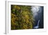 Autumn Fall Color and Sun-Streaked Mist at Metlako Falls on Eagle Creek in the Columbia Gorge-Gary Luhm-Framed Photographic Print