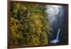 Autumn Fall Color and Sun-Streaked Mist at Metlako Falls on Eagle Creek in the Columbia Gorge-Gary Luhm-Framed Photographic Print