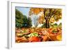Autumn, Fall Landscape in Park. Colorful Leaves, Sunny Blue Sky.-Michal Bednarek-Framed Photographic Print