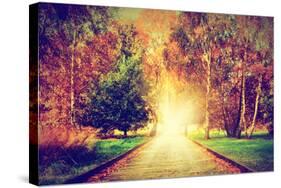 Autumn, Fall Park. Wooden Path towards the Sun. Colorful Leaves, Romantic Aura and Concepts of New-Michal Bednarek-Stretched Canvas