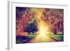 Autumn, Fall Park. Wooden Path towards the Sun. Colorful Leaves, Romantic Aura and Concepts of New-Michal Bednarek-Framed Photographic Print