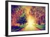 Autumn, Fall Park. Wooden Path towards the Sun. Colorful Leaves, Romantic Aura and Concepts of New-Michal Bednarek-Framed Photographic Print