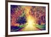 Autumn, Fall Park. Wooden Path towards the Sun. Colorful Leaves, Romantic Aura and Concepts of New-Michal Bednarek-Framed Photographic Print