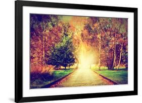 Autumn, Fall Park. Wooden Path towards the Sun. Colorful Leaves, Romantic Aura and Concepts of New-Michal Bednarek-Framed Photographic Print