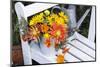 Autumn Flowers on Garden Bench-Andrea Haase-Mounted Photographic Print