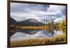 Autumn foliage and mountain lake, Jasper National Park, UNESCO World Heritage Site, Canadian Rockie-Jon Reaves-Framed Photographic Print