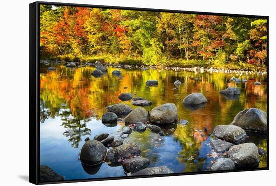 Autumn Foliage River Reflections-George Oze-Framed Stretched Canvas