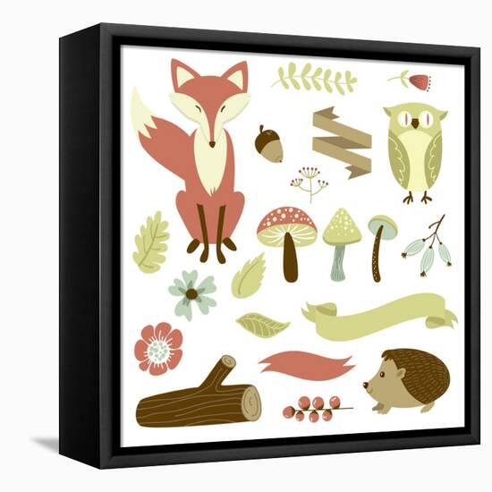 Autumn Forest, Woodland Animals, Flowers and Ribbons-Alisa Foytik-Framed Stretched Canvas