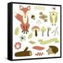 Autumn Forest, Woodland Animals, Flowers and Ribbons-Alisa Foytik-Framed Stretched Canvas