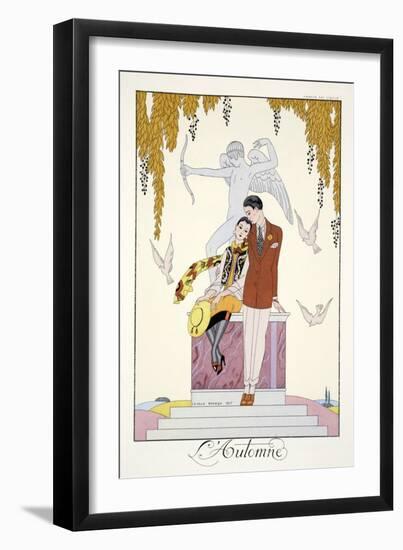 Autumn, from 'Falbalas and Fanfreluches, Almanach des Modes Présentes, Passées et Futures', 1926-Georges Barbier-Framed Giclee Print