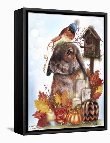 Autumn Greetings Bunny - with Background-Sheena Pike Art And Illustration-Framed Stretched Canvas