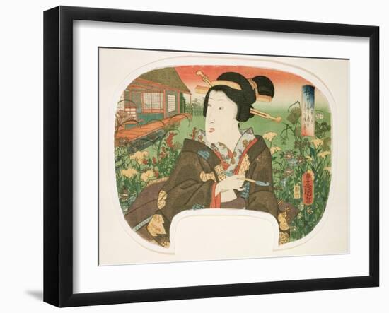 Autumn, Hanayashiki: a Geisha with a Pipe-Utagawa Kunisada-Framed Giclee Print