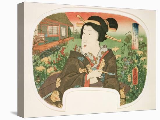 Autumn, Hanayashiki: a Geisha with a Pipe-Utagawa Kunisada-Stretched Canvas