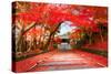 Autumn in Japan Kyoto, Entrance of the Temple Bishamon-Do Covered with Red Leaves.-null-Stretched Canvas