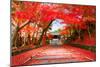 Autumn in Japan Kyoto, Entrance of the Temple Bishamon-Do Covered with Red Leaves.-null-Mounted Photographic Print