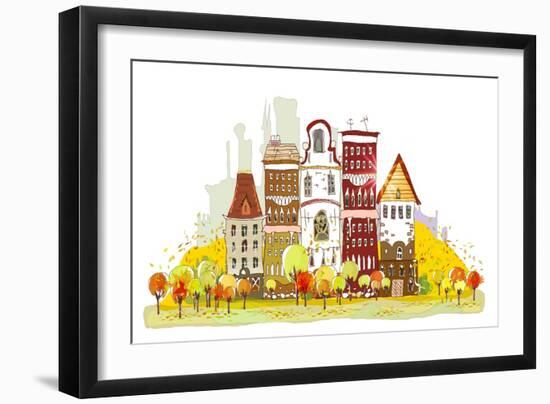 Autumn in the City-IR Stone-Framed Art Print