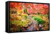 Autumn Japanese Garden with Maple-NicholasHan-Framed Stretched Canvas
