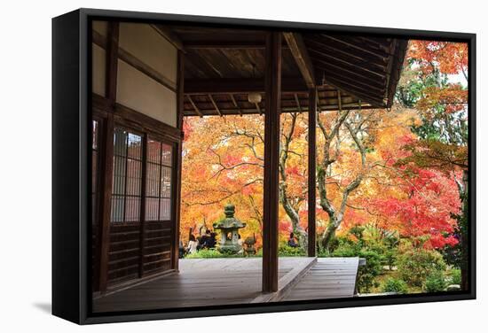 Autumn Japanese Garden with Maple-NicholasHan-Framed Stretched Canvas