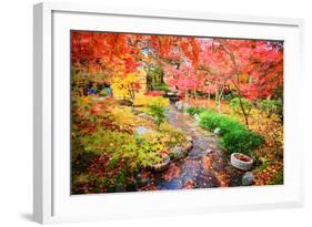 Autumn Japanese Garden with Maple-NicholasHan-Framed Photographic Print