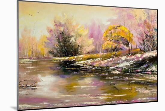 Autumn Landscape With Snow And The River-balaikin2009-Mounted Art Print