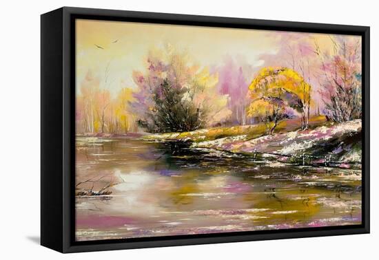 Autumn Landscape With Snow And The River-balaikin2009-Framed Stretched Canvas