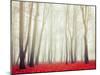 Autumn Landscape with Tall Bare Trees and Red Dry Fallen Leaves Covering the Ground-Marina Zezelina-Mounted Photographic Print